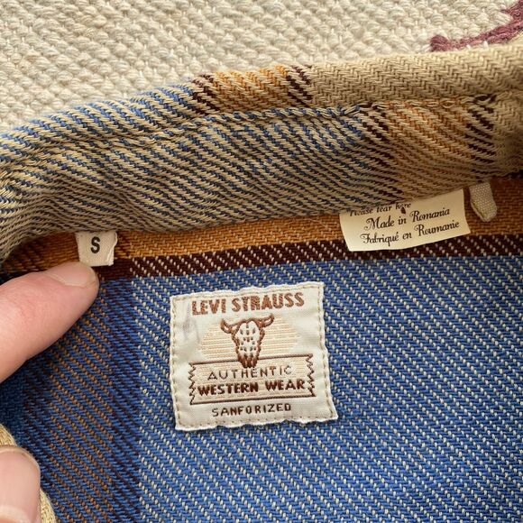 LVC Short Horn Flannel Shirt Levi's Vintage Clothing Blue Plaid Small Cotton - Picture 4 of 8